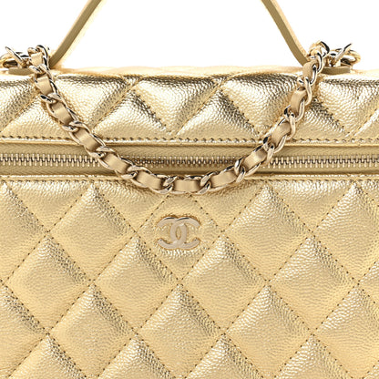Chanel Metallic Caviar Quilted Top Handle Slim Vanity With Chain Gold 8 of 10