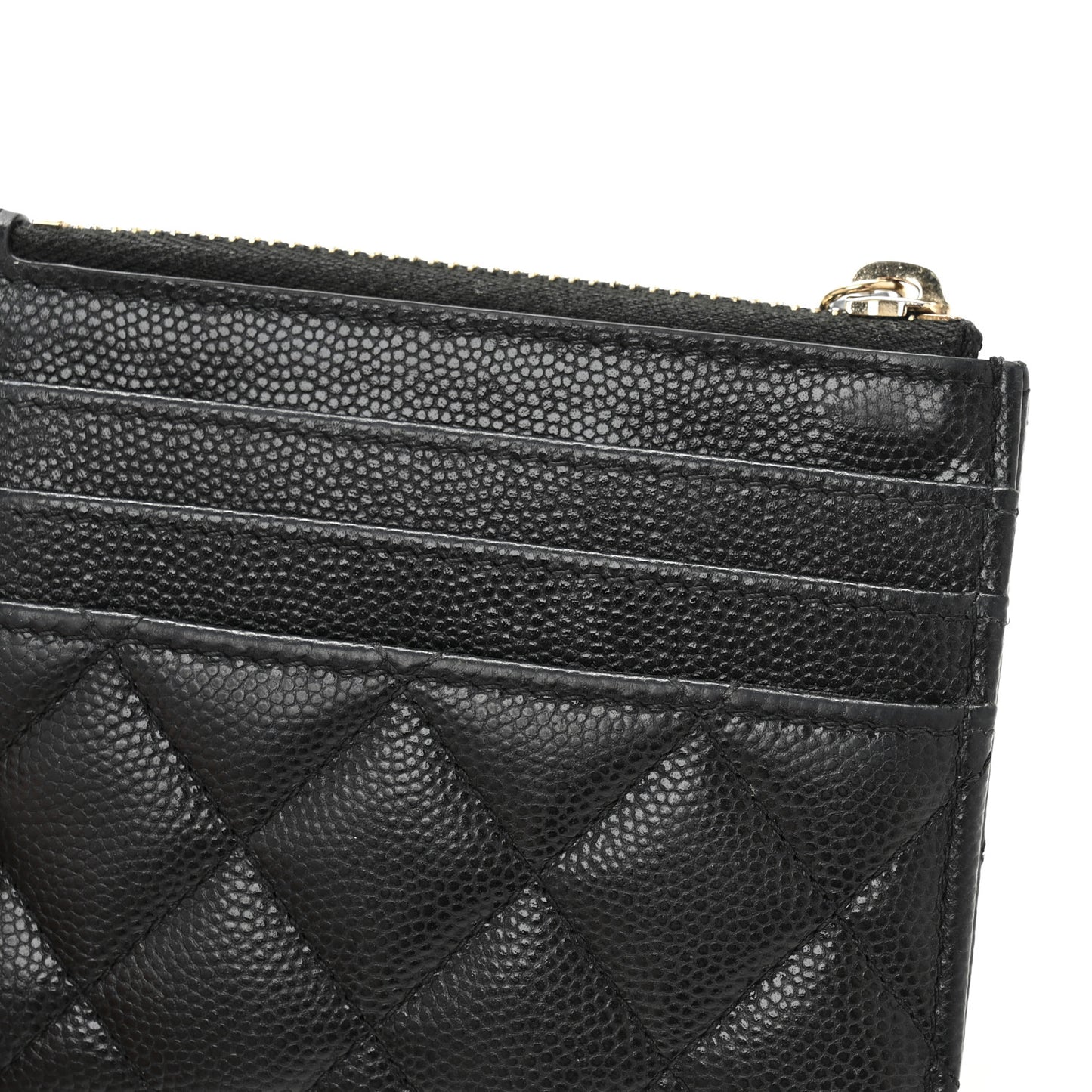Caviar Quilted CC Zip Card Holder Black