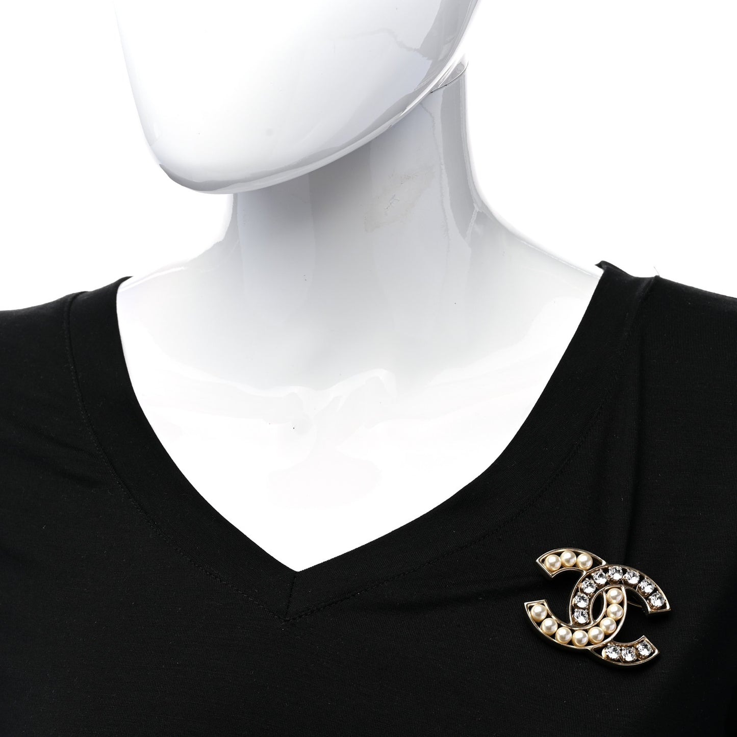 Pearl Crystal CC Brooch Gold Pearly White