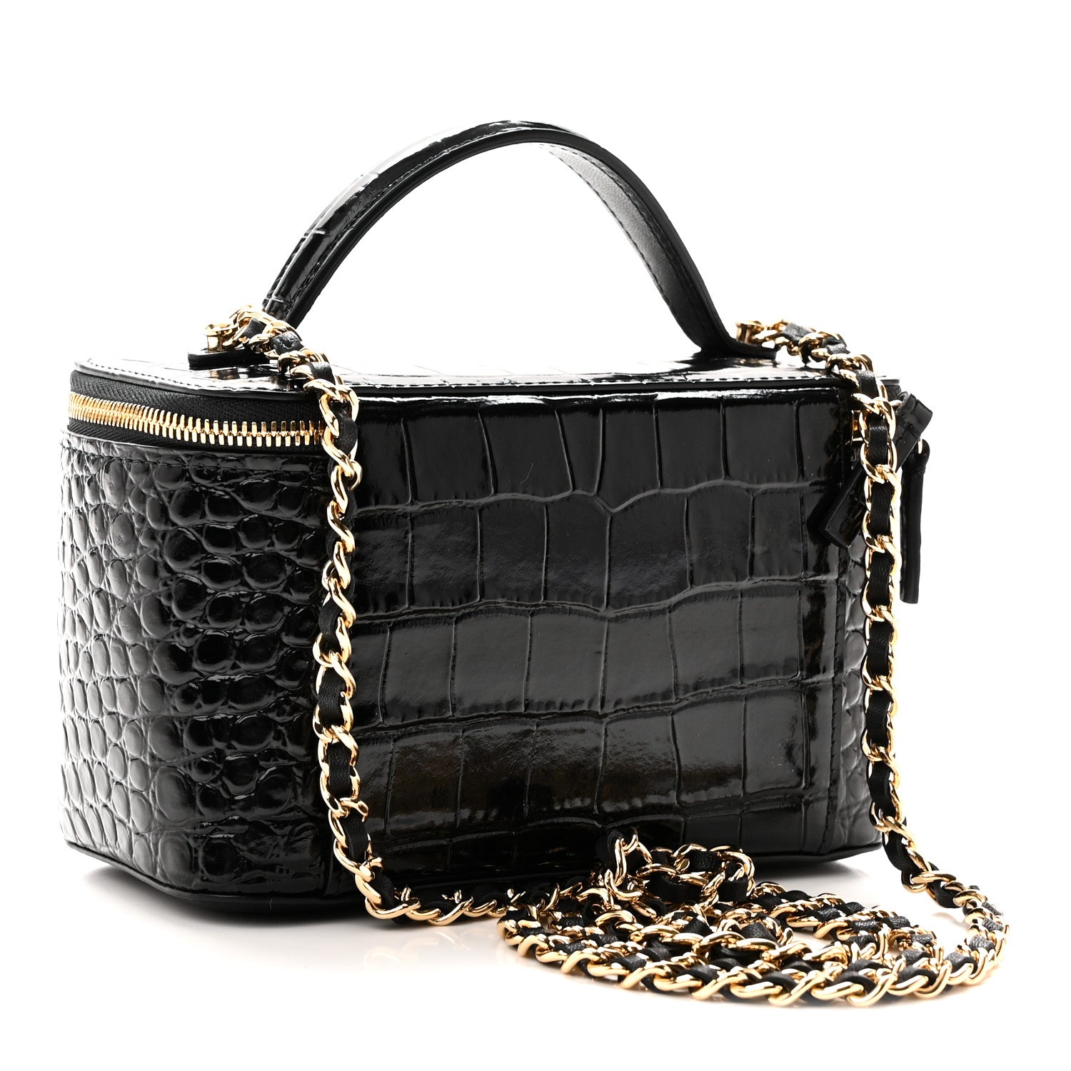ルネ フォクシー アナイ アマカ エムズグレイシー シャネル Chanel Calfskin Crocodile Embossed Top Handle Vanity Black 1927688