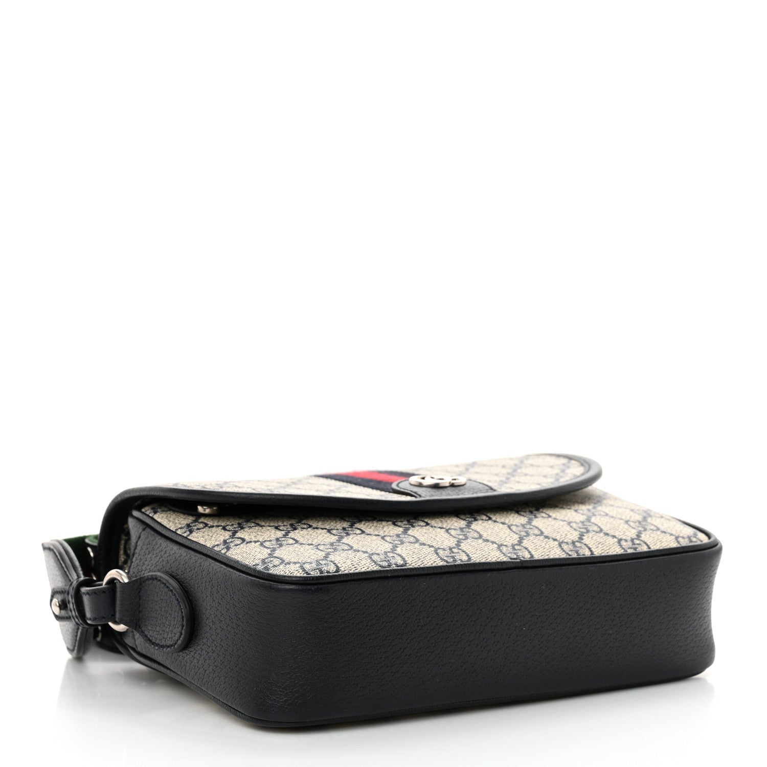 Gucci GG Supreme Monogram Textured Dollar Calfskin Web Studded Mini Ophidia Flap Shoulder Bag Beige Blue 4 of 10