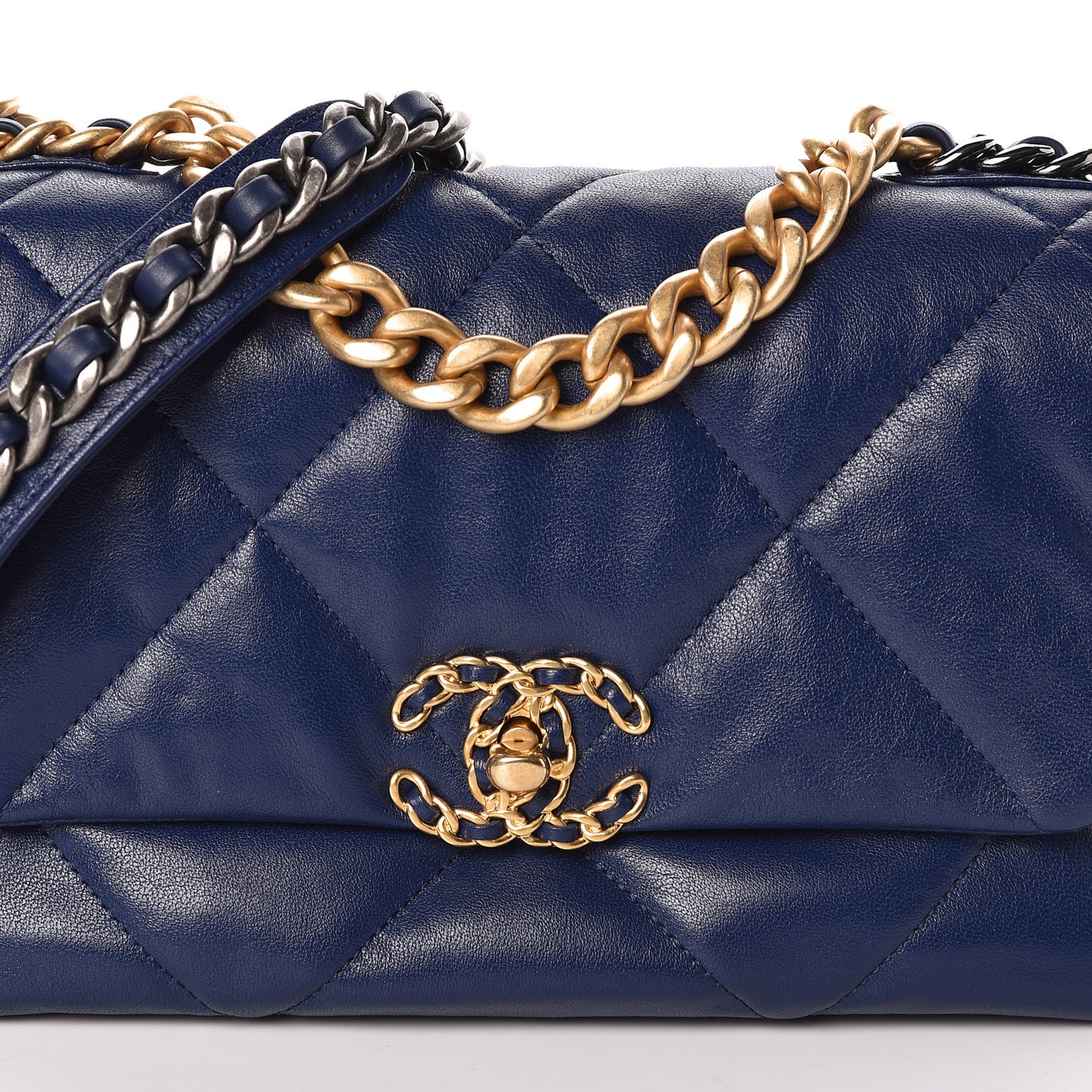 Goatskin Quilted Medium 19 Flap Dark Blue