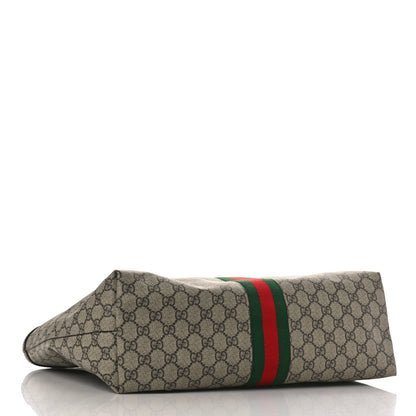 Gucci GG Supreme Monogram Textured Calfskin Web Medium Ophidia Shopping Tote Beige Ebony New Acero 4 of 10
