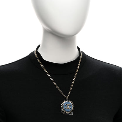 Chanel Denim CC Pendant Necklace Gold Blue Black 2 of 6