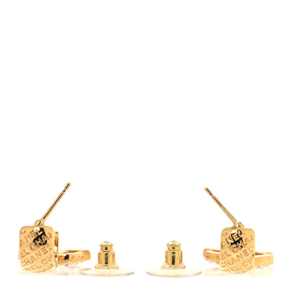 Chanel Metal Crystal CC Logo Hoop Drop Earrings Gold 3 of 5