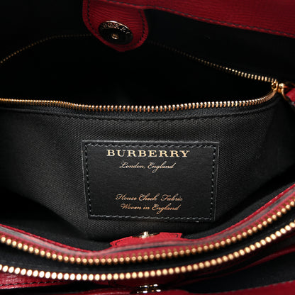 Burberry Grainy Calfskin House Check Medium Banner Tote Red 6 of 10
