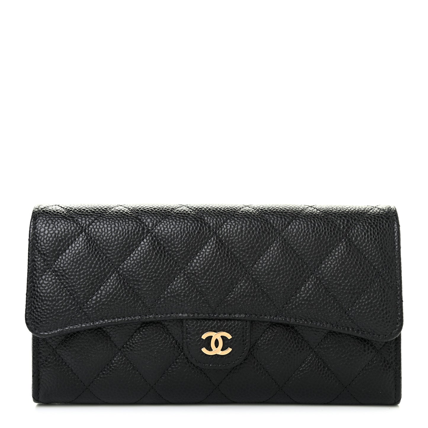 Caviar Quilted Large Gusset Flap Wallet Black