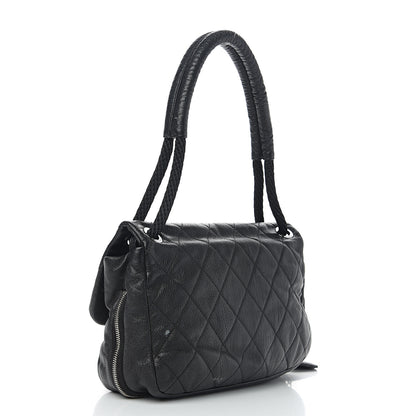 Chanel Calfskin Quilted Expandable Zip Flap Shoulder Bag Black 2 of 17