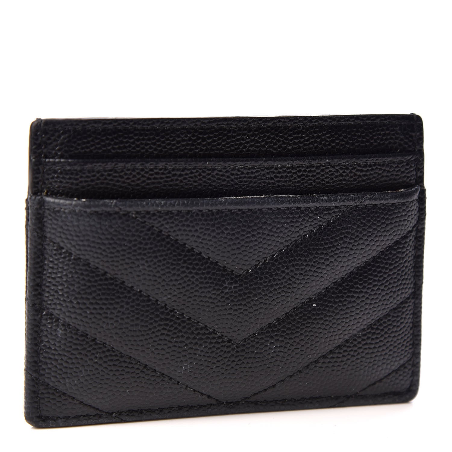 Saint Laurent Grain De Poudre Matelasse Chevron Monogram Credit Card Case Black 2 of 9