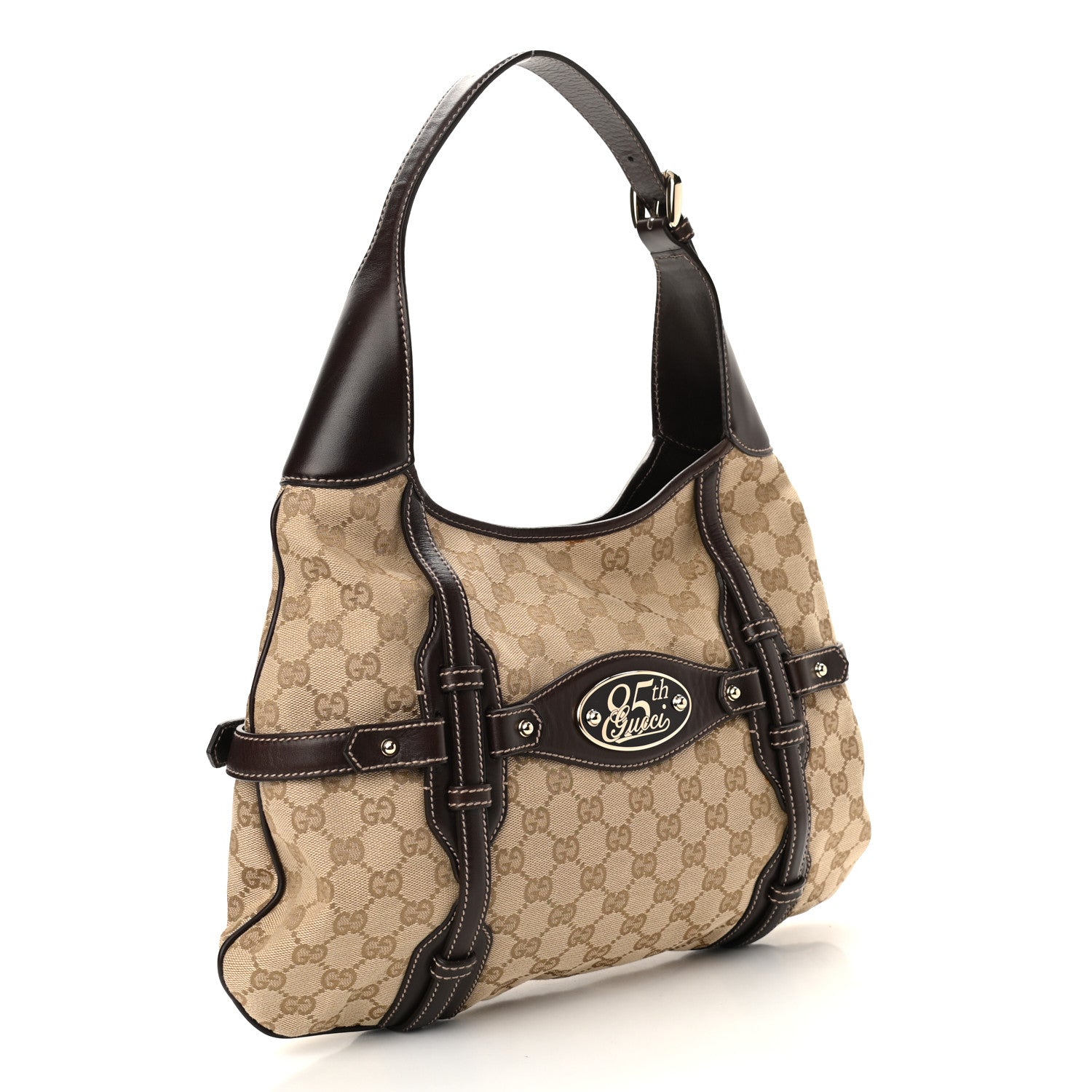 Gucci Monogram Large Horsebit 85th Anniversary Hobo Dark Brown 2 of 9