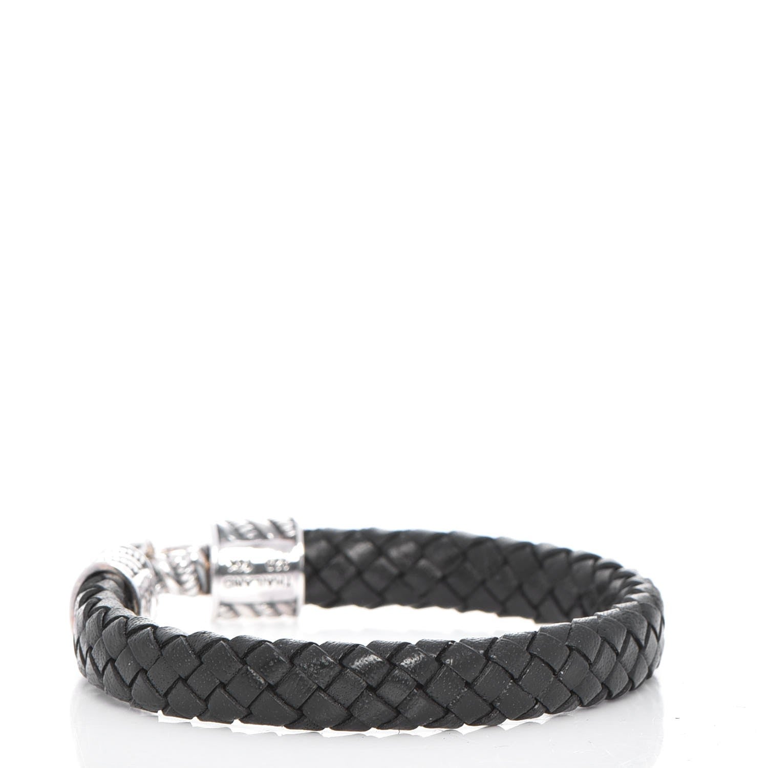 John Hardy JAI Sterling Silver Woven Leather M Bracelet Black 3 of 5