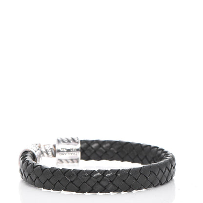 John Hardy JAI Sterling Silver Woven Leather M Bracelet Black 3 of 5