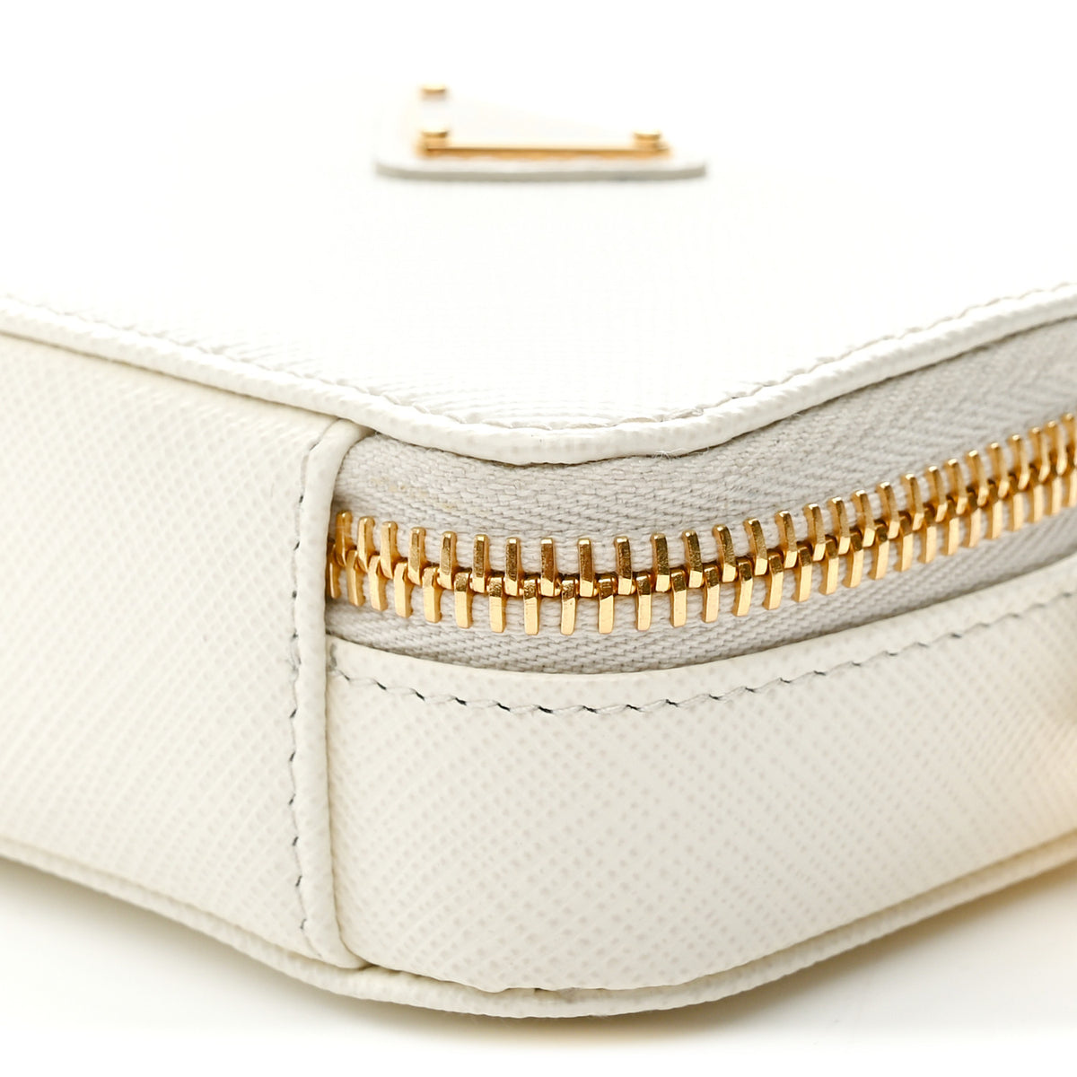 Prada Saffiano Metal Triangle Logo Mini Pouch with Handle White 10 of 10