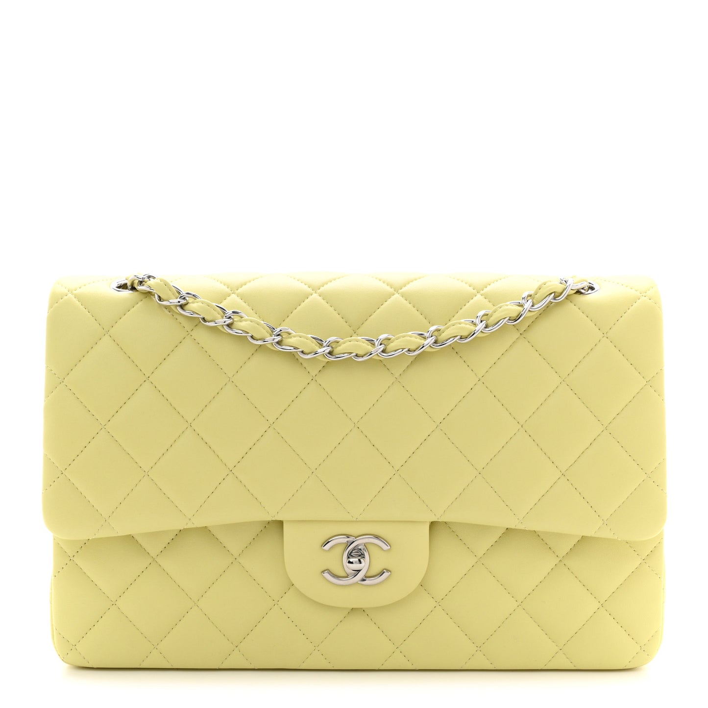Lambskin Quilted Jumbo Double Flap Yellow