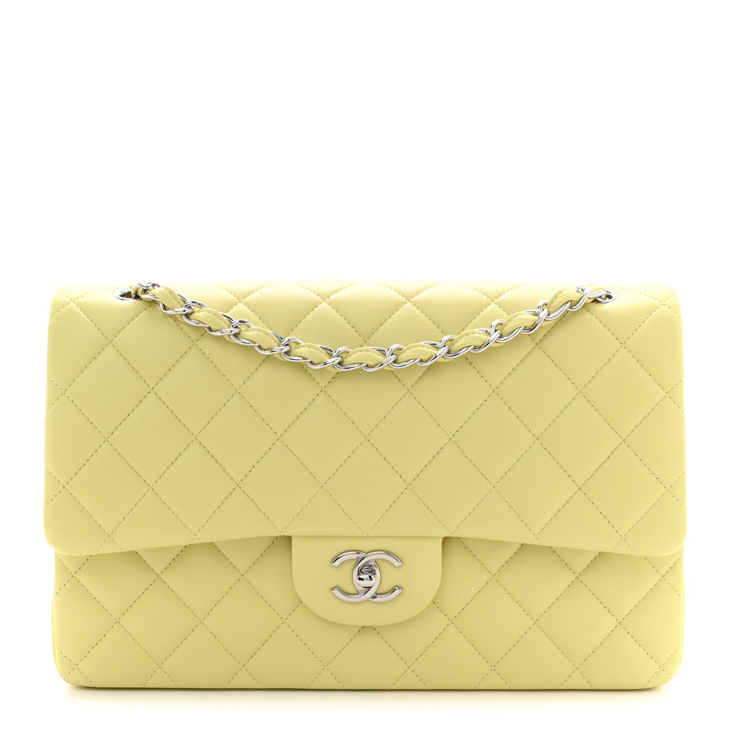 Chanel Lambskin Quilted Jumbo Double Flap Yellow 1 of 11