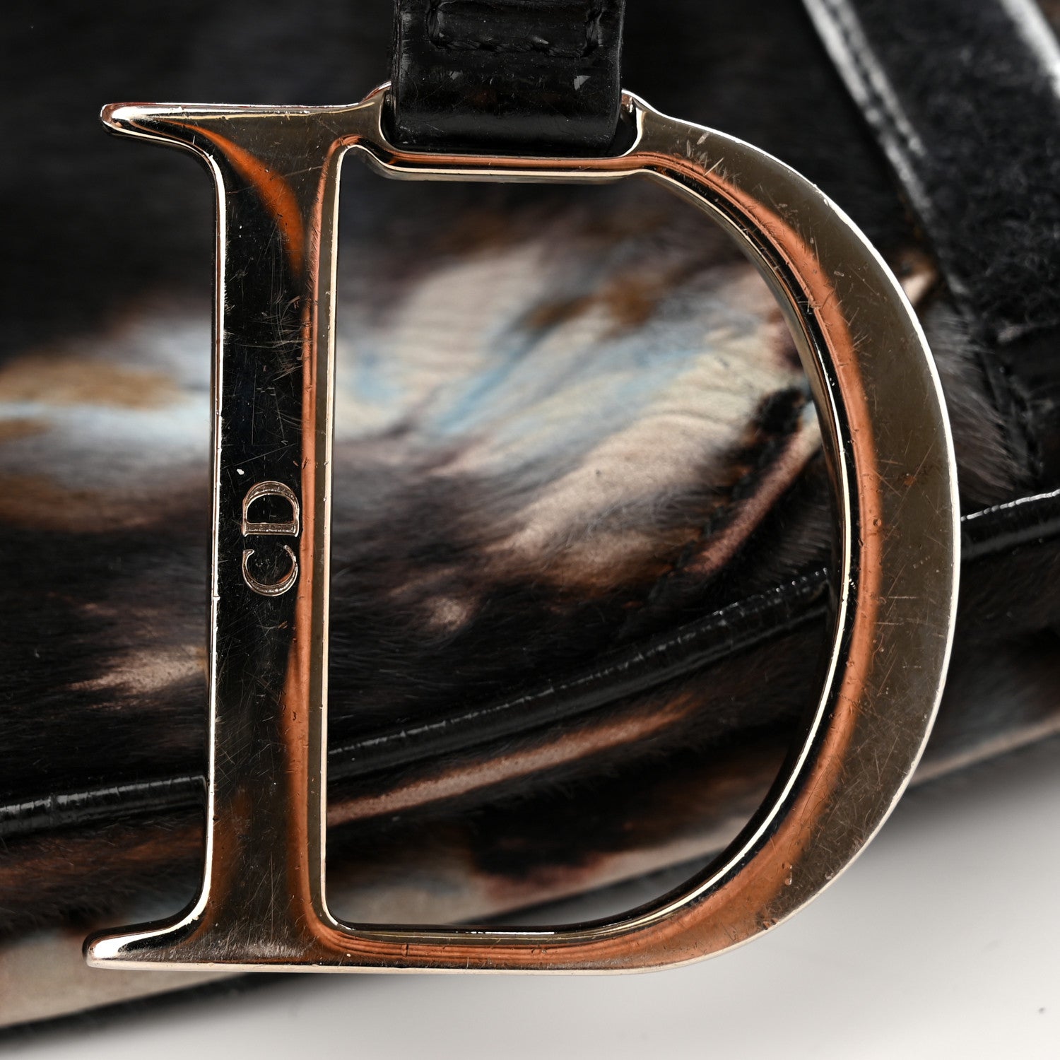 Christian Dior Pony Hair Saddle Bag Blue Brown 12 of 17