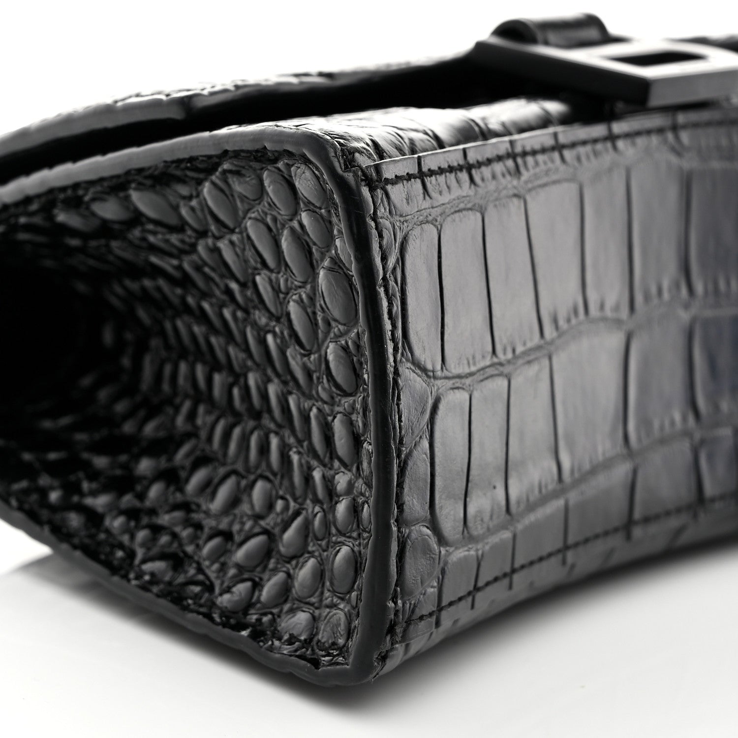Balenciaga Shiny Calfskin Monochrome Crocodile Embossed Hourglass Top Handle Bag XS Black 8 of 9