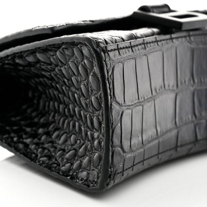 Balenciaga Shiny Calfskin Monochrome Crocodile Embossed Hourglass Top Handle Bag XS Black 8 of 9