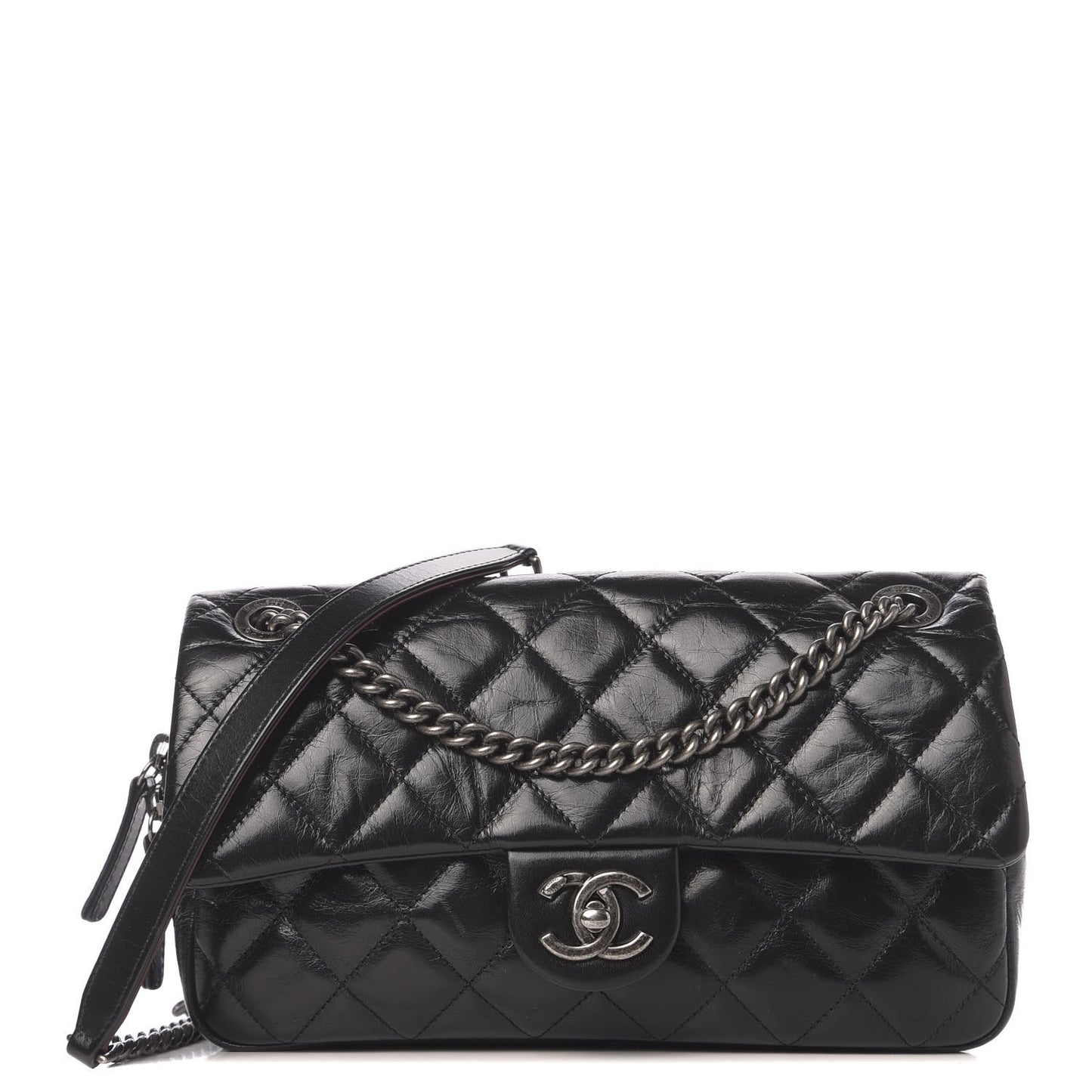 Glazed Calfskin Medium Duo Color Flap Black