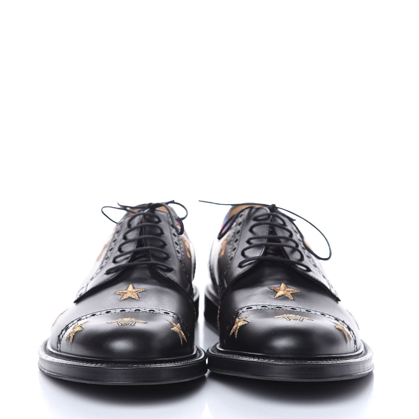 Calfskin Bee Star Embroidered Mens Captoe Derby Loafers 7.5 Black