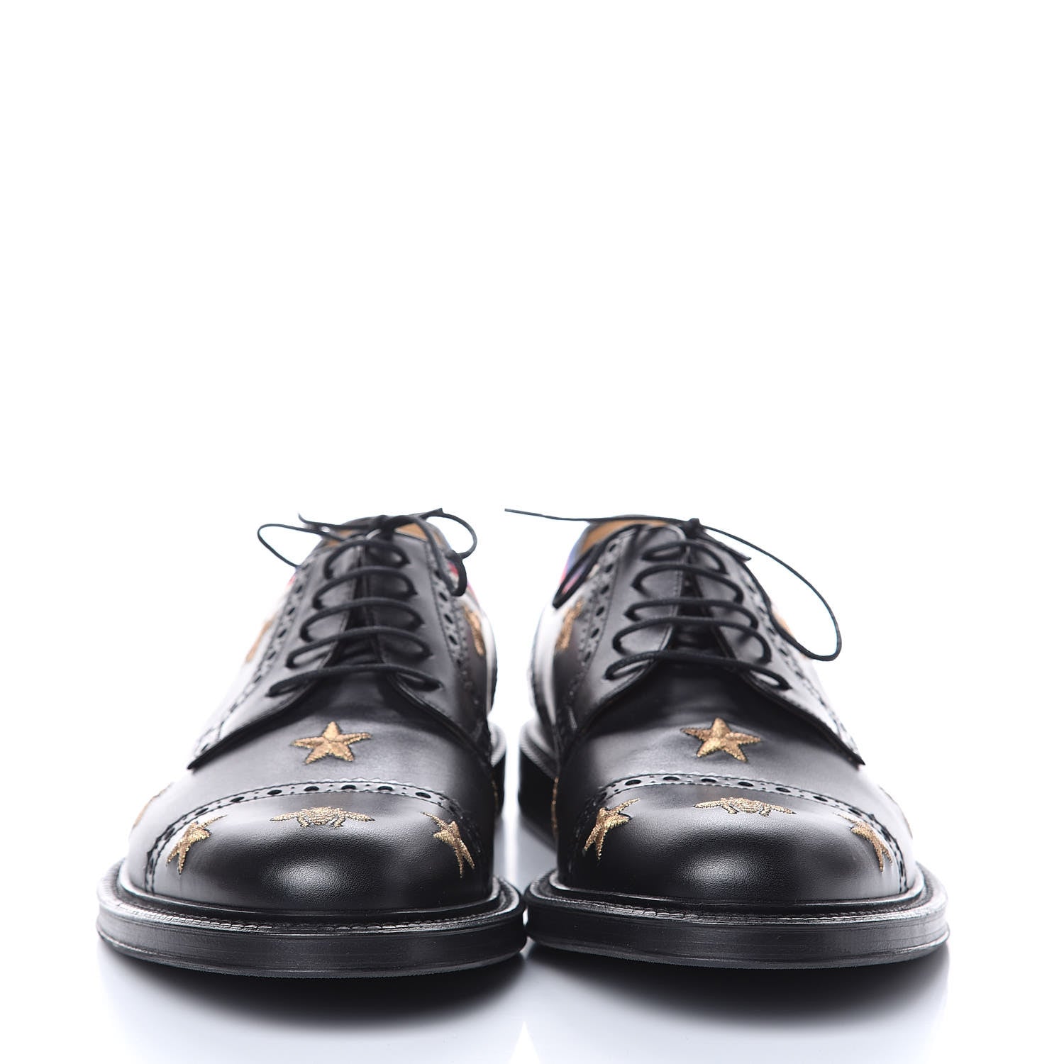 Gucci Calfskin Bee Star Embroidered Mens Captoe Derby Loafers 7.5 Black 2 of 9