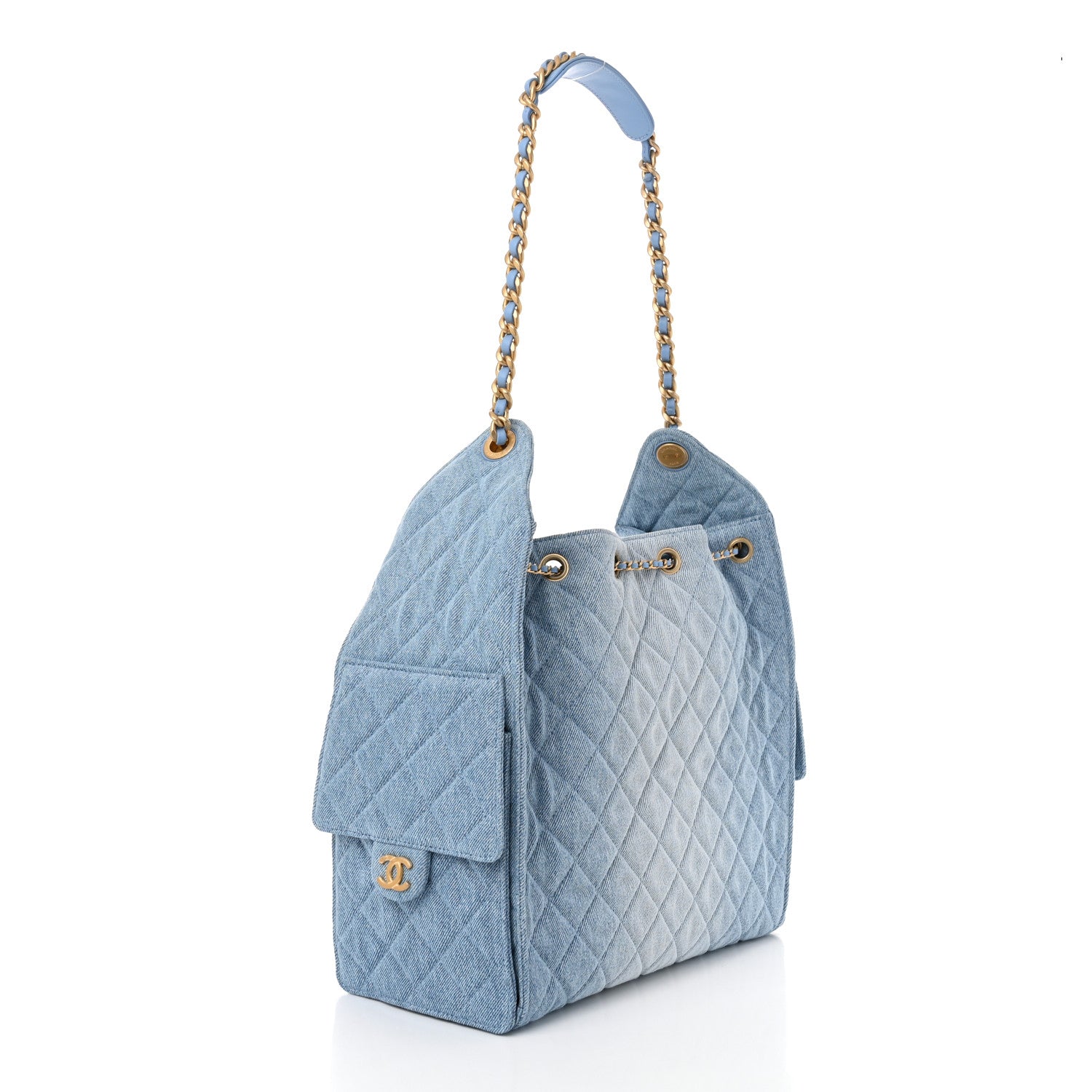 Chanel Washed Denim Quilted Medium Chanel 25 Handbag Blue 4 of 12