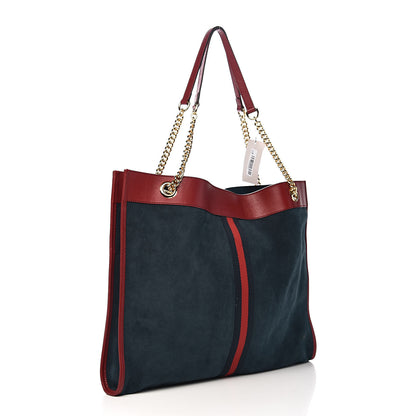Gucci Suede Calfskin Large Rajah Chain Tote New Blue Romantic Cherry 3 of 11