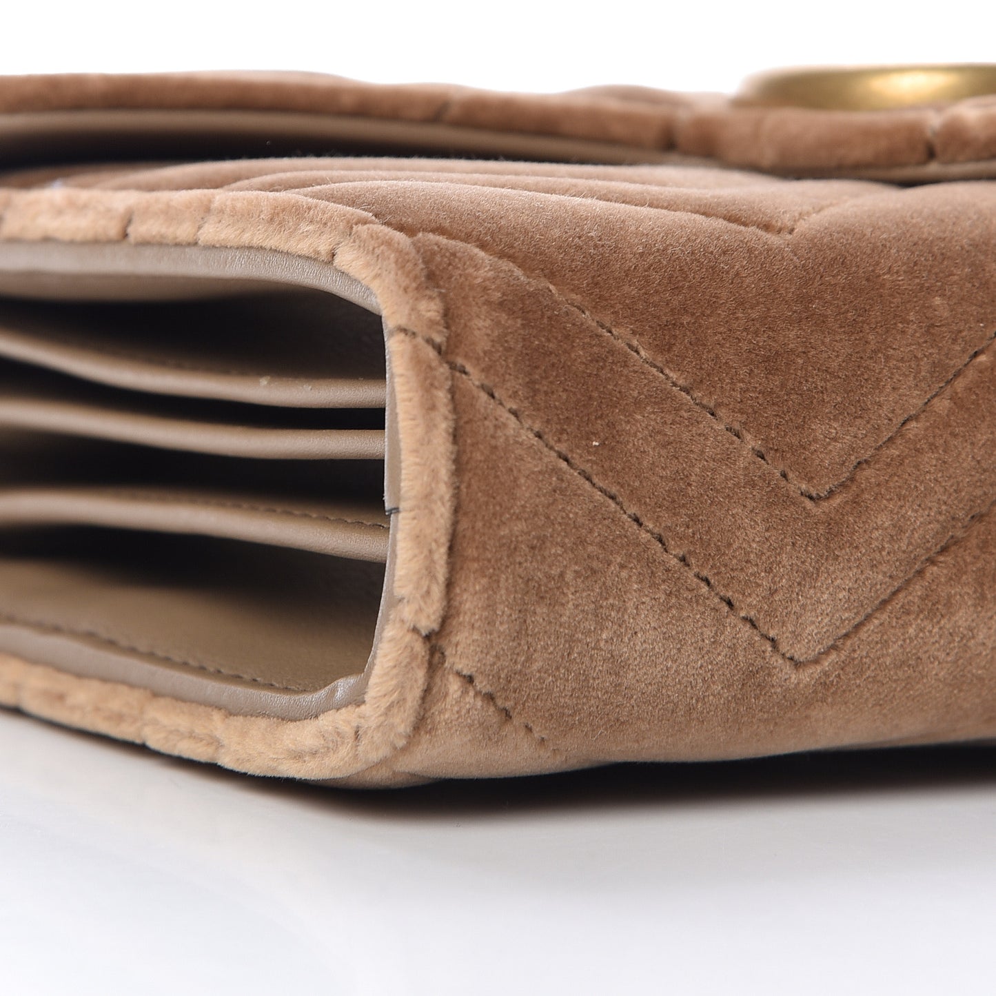 Velvet Matelasse GG Marmont Chain Wallet Taupe