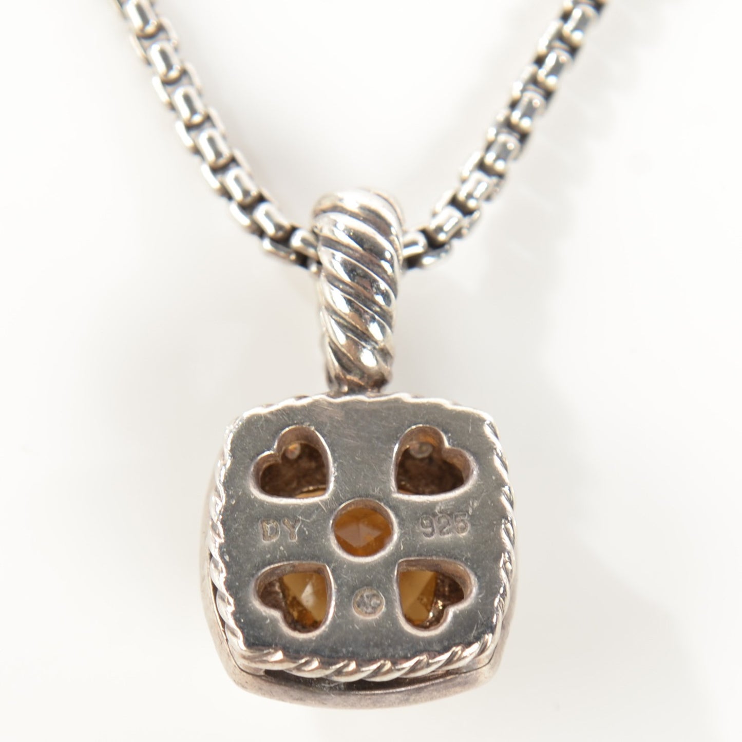 Sterling Silver Pave Diamond Citrine 7mm Petite Albion Pendant Necklace