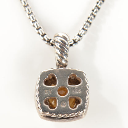 David Yurman Sterling Silver Pave Diamond Citrine 7mm Petite Albion Pendant Necklace 9 of 10
