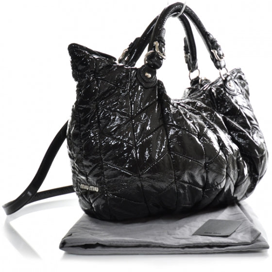 Patent Leather Large Patchwork Tote Black