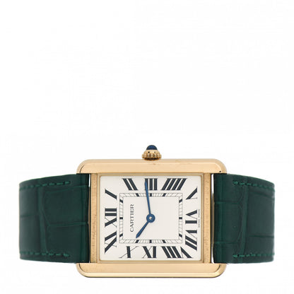 Cartier Stainless Steel 18K Yellow Gold Alligator 27mm Tank Solo Quartz Watch Green 2 of 5