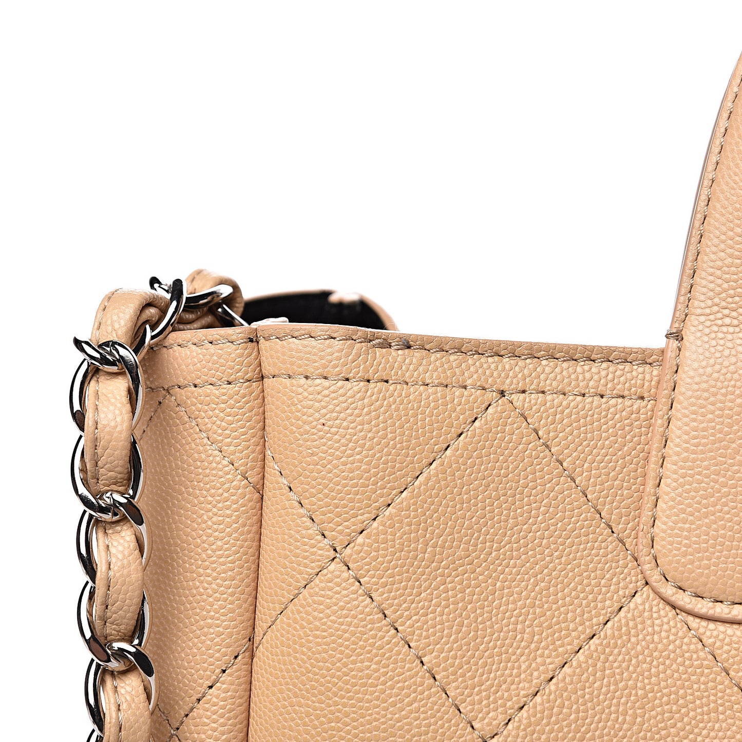 Caviar Stitched Small Shopping Tote Beige