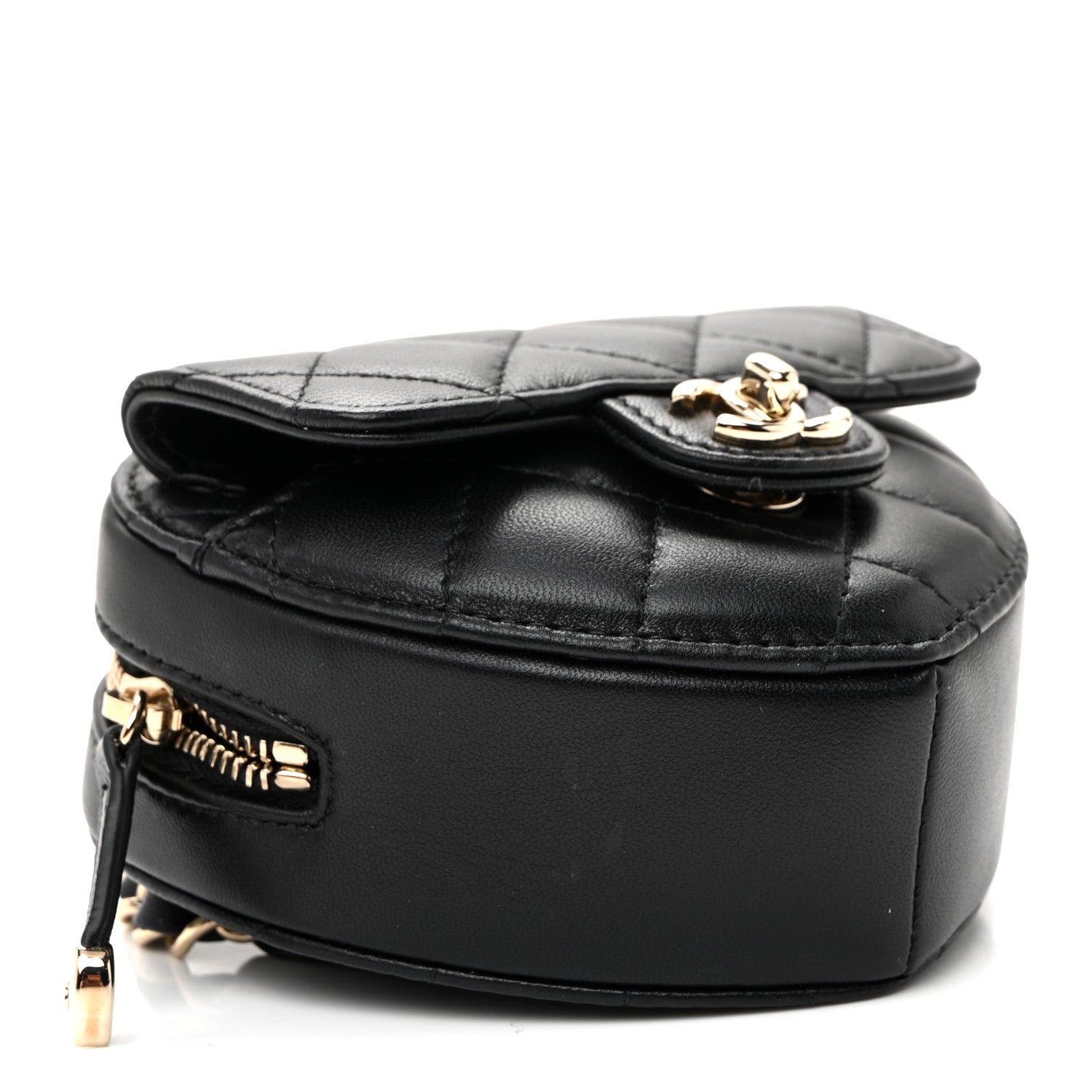 Chanel Lambskin Quilted CC In Love Heart Waist Belt Bag With Chain Black 4 of 11