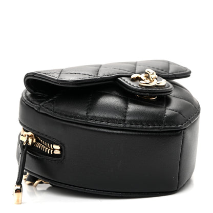 Chanel Lambskin Quilted CC In Love Heart Waist Belt Bag With Chain Black 4 of 11