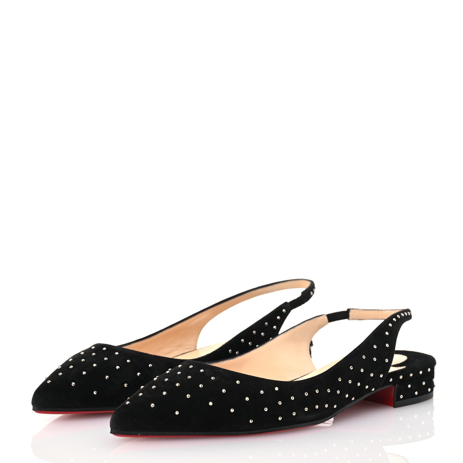 Christian Louboutin Suede Studded Slingback Flats 36.5 Black 3 of 9