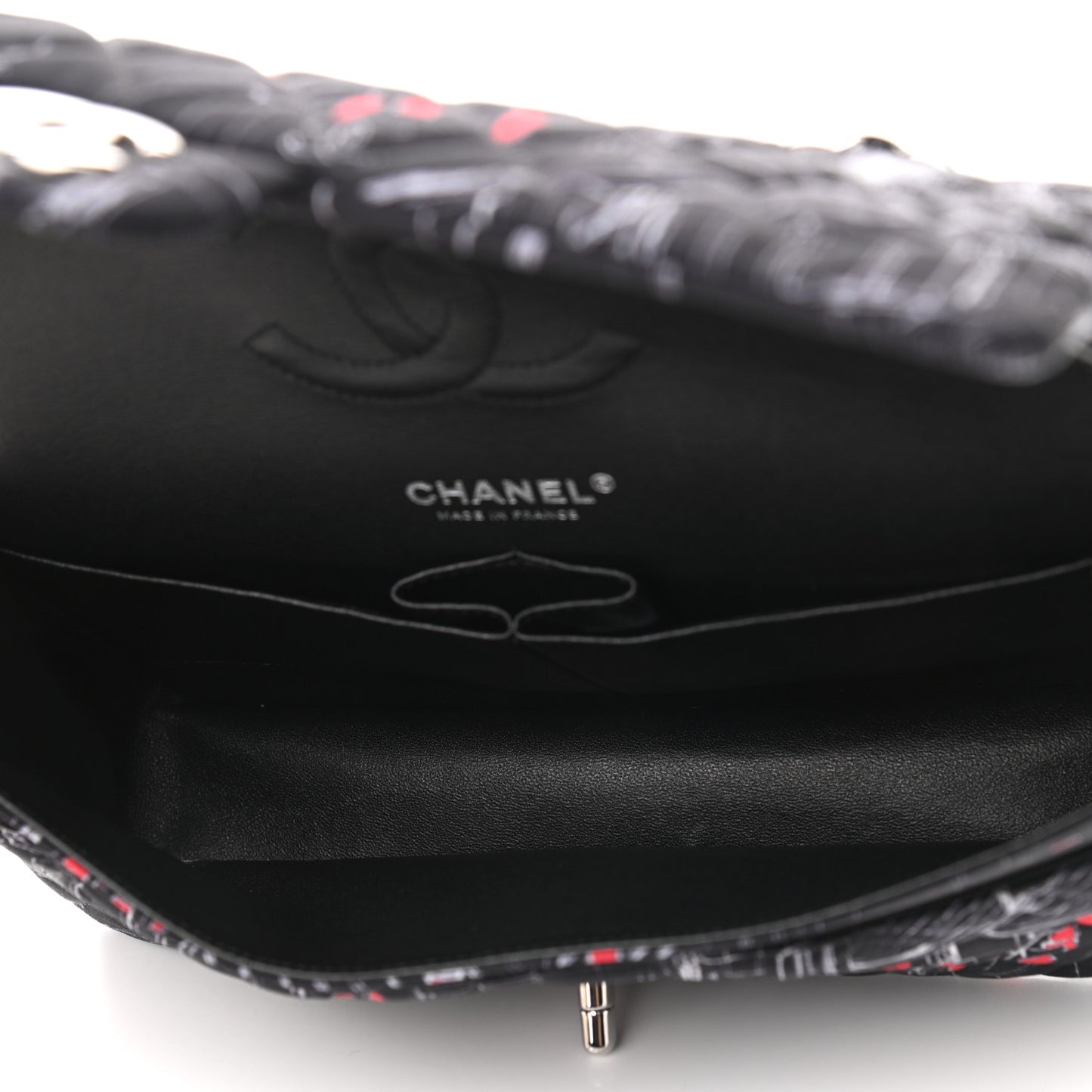 Fabric Printed Paris Rooftops Quilted Medium Double Flap Black Red White