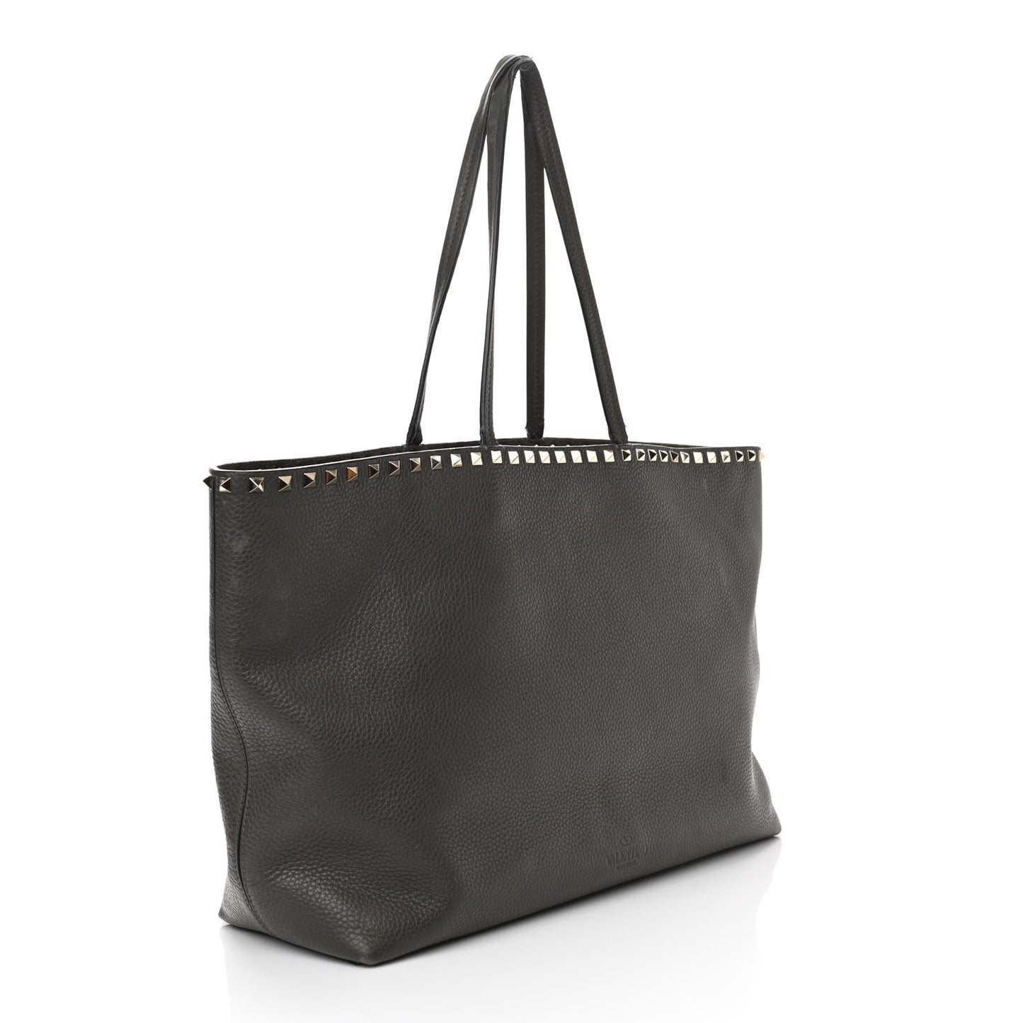 Grained Calfskin Rockstud Shoulder Tote Graphite
