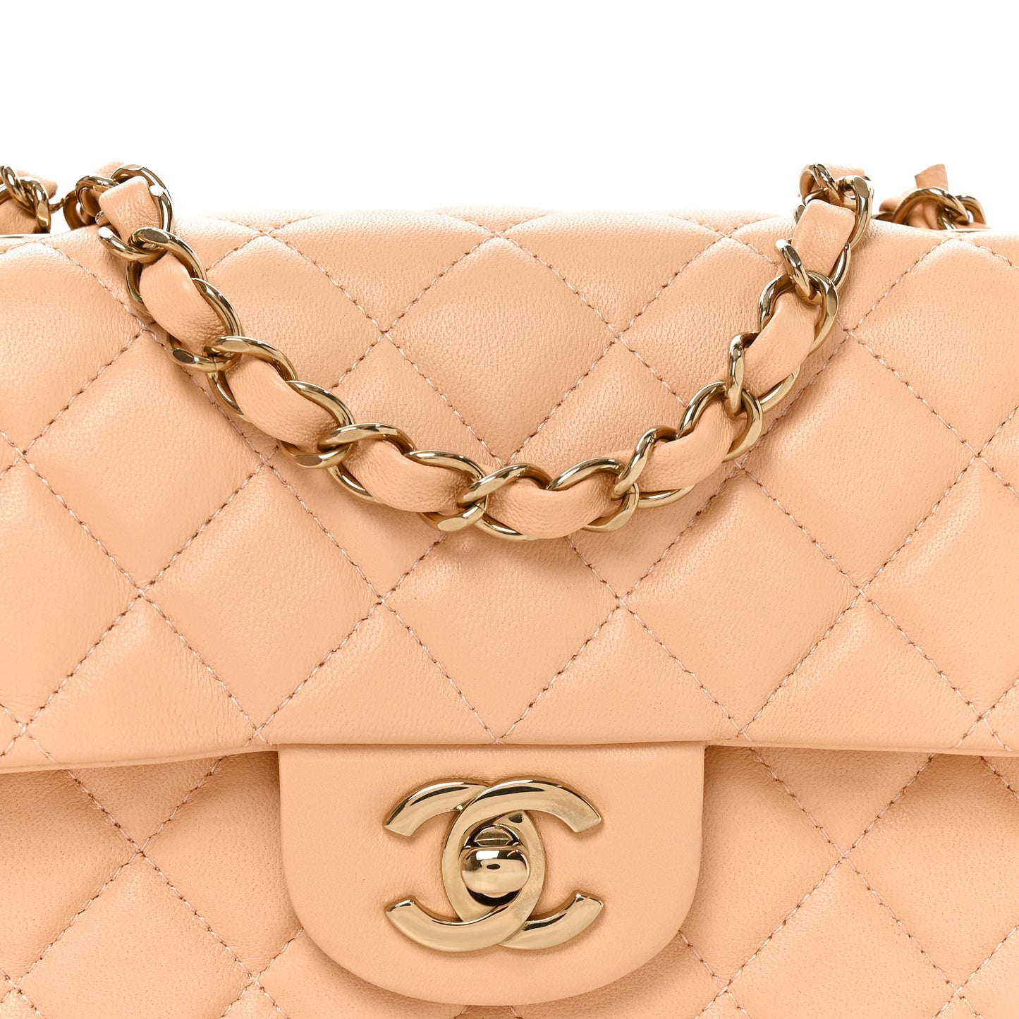 Lambskin Quilted Mini Rectangular Flap Beige