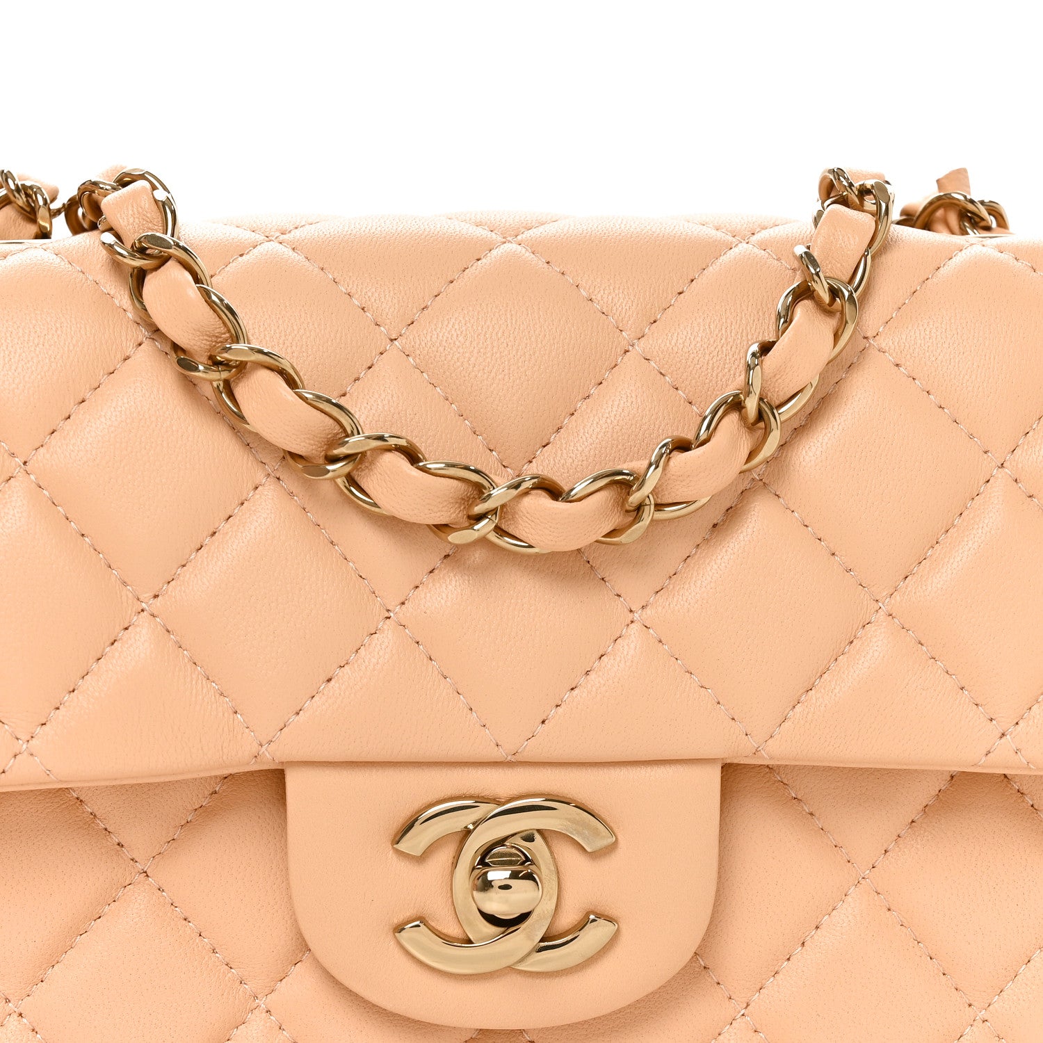 Chanel Lambskin Quilted Mini Rectangular Flap Beige 8 of 11