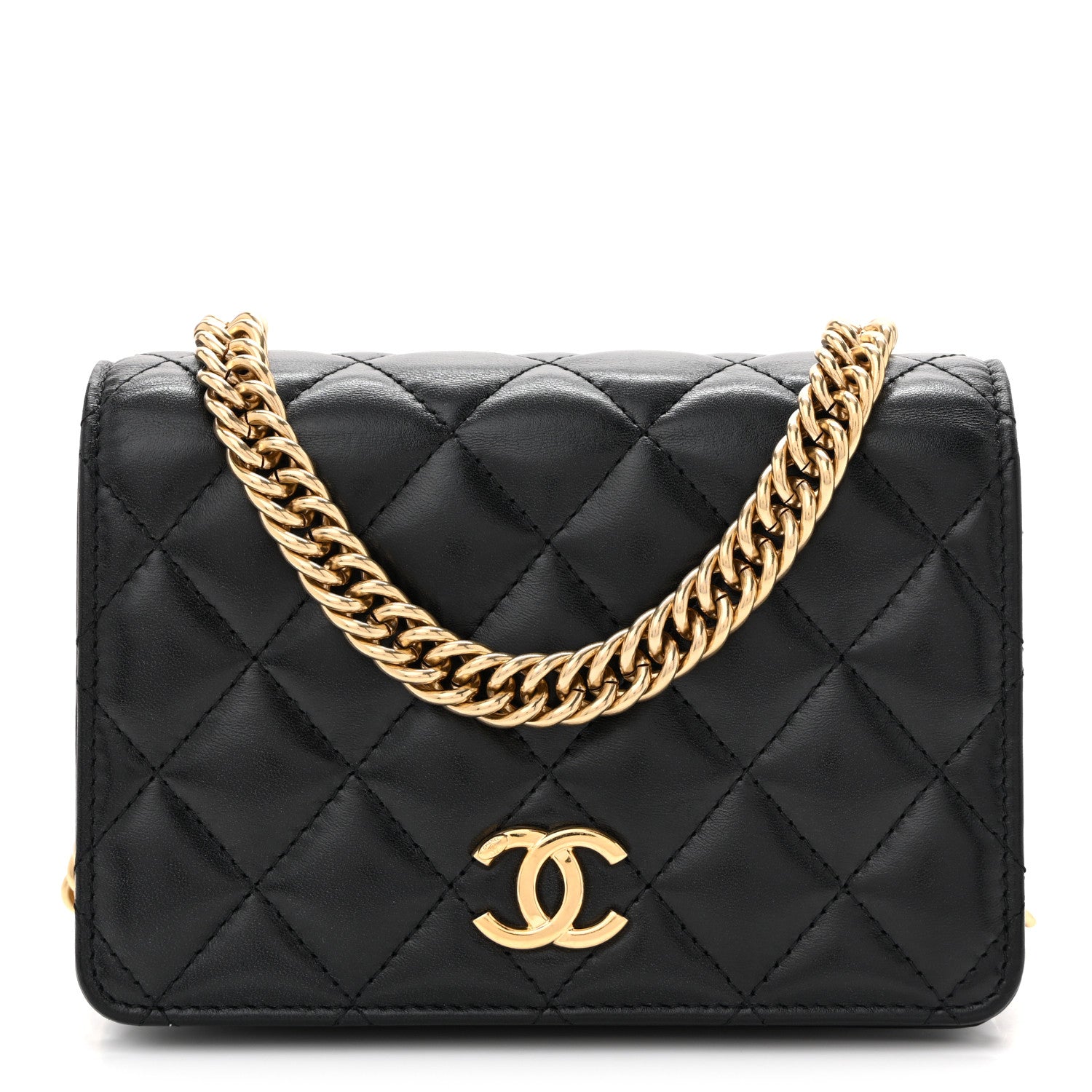 Chanel Lambskin Resin Quilted Mini Wallet On Chain WOC Black 1 of 12