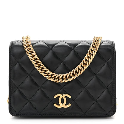 Chanel Lambskin Resin Quilted Mini Wallet On Chain WOC Black 1 of 12