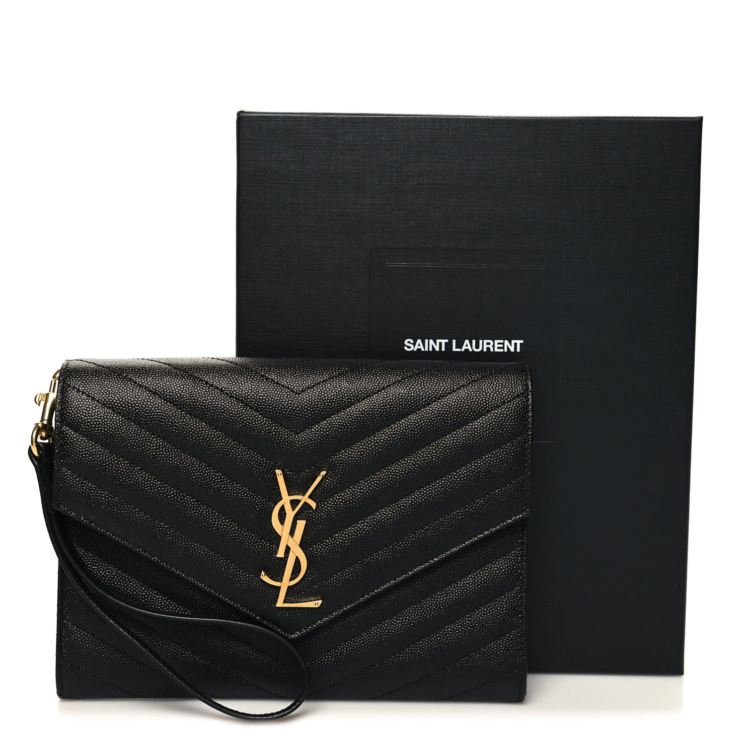 Saint Laurent Grain De Poudre Matelasse Chevron Monogram Envelope Clutch Black 10 of 10
