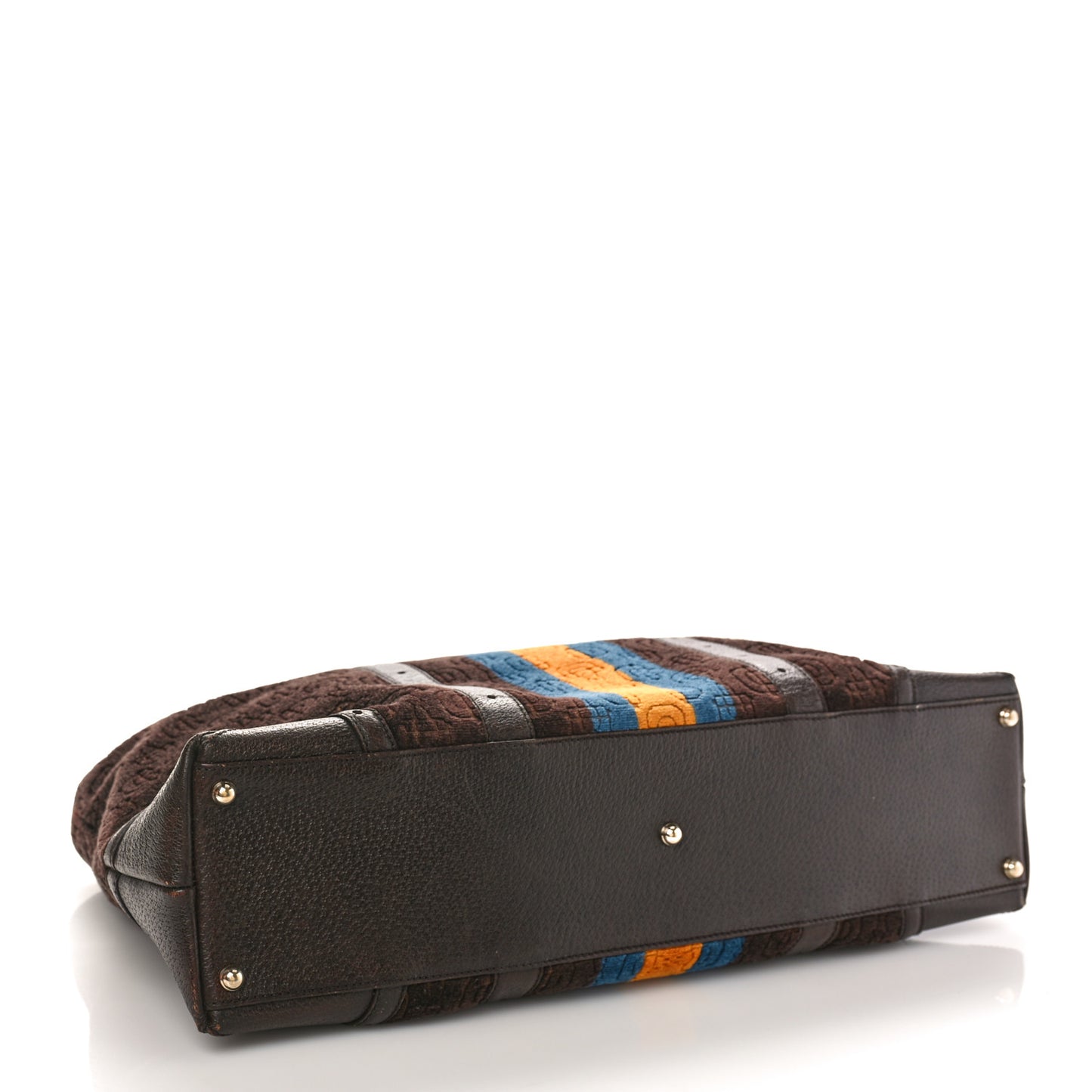 Velvet Horsebit Embossed Large Glam Shoulder Bag Brown Multicolor