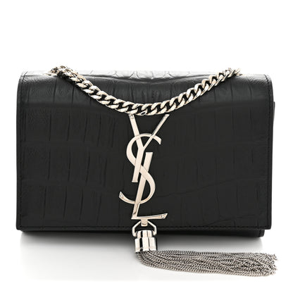 Saint Laurent Calfskin Crocodile Embossed Small Classic Monogram Kate Tassel Satchel Black 1 of 10