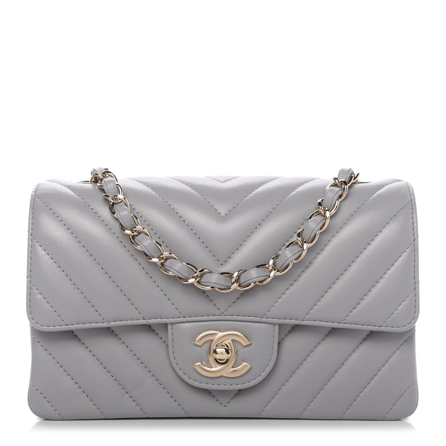 Lambskin Chevron Quilted Mini Rectangular Flap Grey