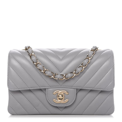 Chanel Lambskin Chevron Quilted Mini Rectangular Flap Grey 1 of 10