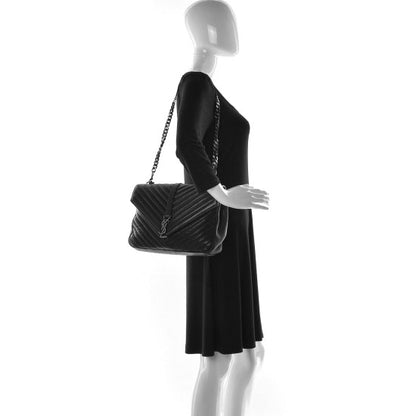 Saint Laurent Sheepskin Matelasse Chevron Monogram Large College Satchel Black 2 of 12