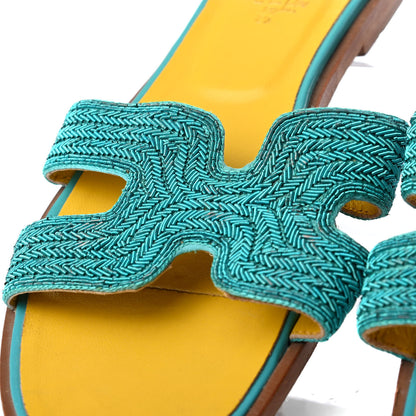 Hermes Dabka Embroidered Chevron Oran Sandals 38 5 of 8