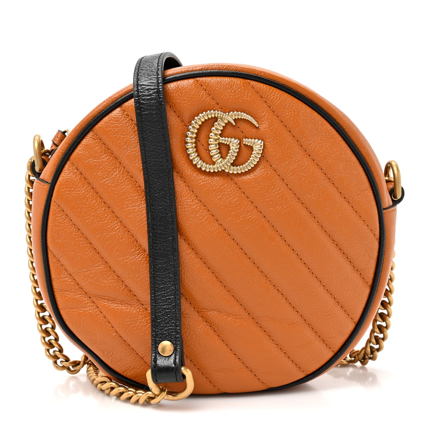 Azalea Calfskin Matelasse Diagonal Mini Torchon GG Marmont Round Shoulder Bag Cognac Black